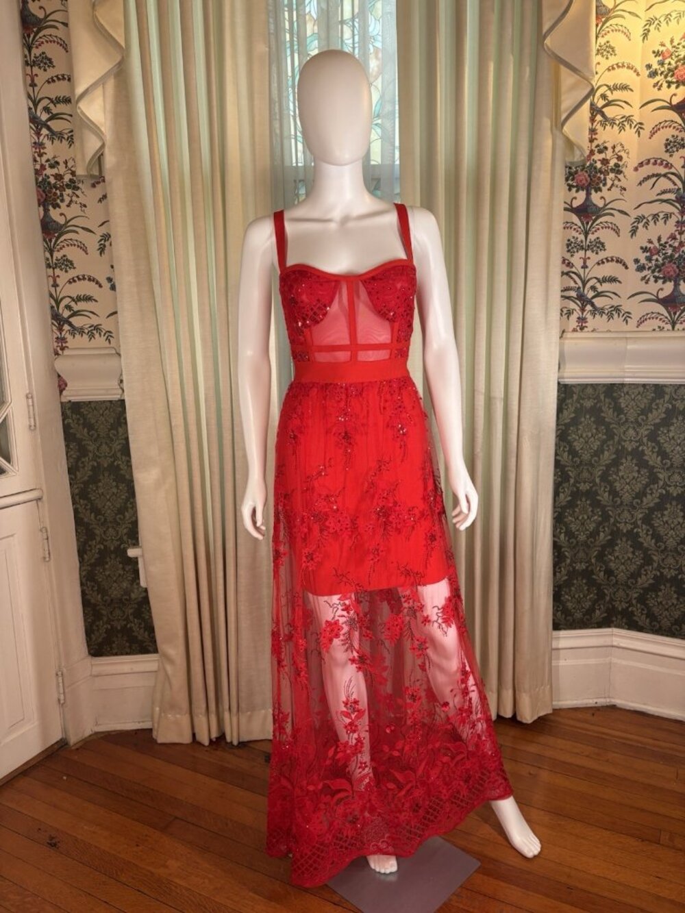 Red Crystal Rhinestone Sequin Bandage Gown 90s Y2K Bodycon Custom
